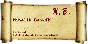 Mihalik Benkő névjegykártya